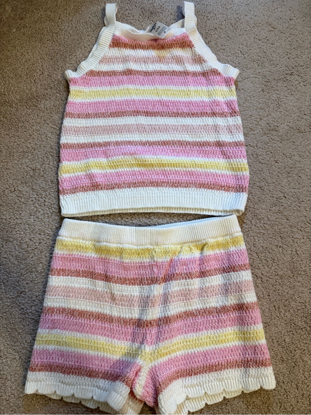 NWOT - Striped Knit Tank and Shorts Set - Pink, Yellow, Cream